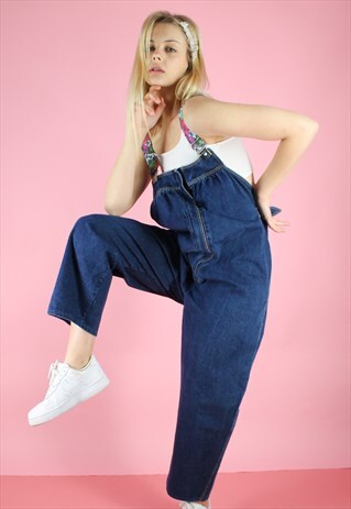 VINTAGE 90S Y2K OVERSIZED UNIQUE DARK DENIM DUNGAREES
