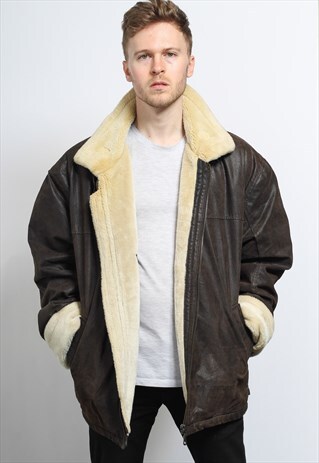 VINTAGE LEATHER AVIATOR FLEECE SHEEPSKIN JACKET COAT