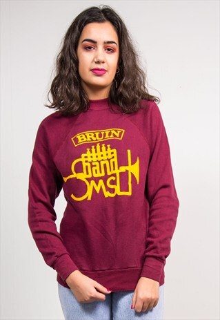 VINTAGE 90'S BURGUNDY COLLEGE BAND STYLE SWEATSHIRT JUMPER