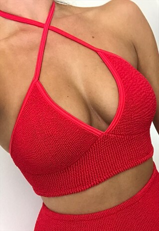 BOHO ROSE CRINKLE STRETCH BRALET IN RED