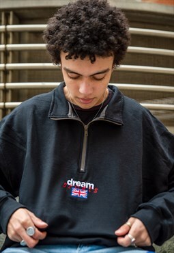 1/4 Zip Sweatshirt In Black With Dream Sports Embroidery