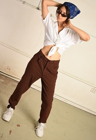 VINTAGE 80S HIGHWAISTED GRUNGE TROUSERS WITH CHECKED PRINT