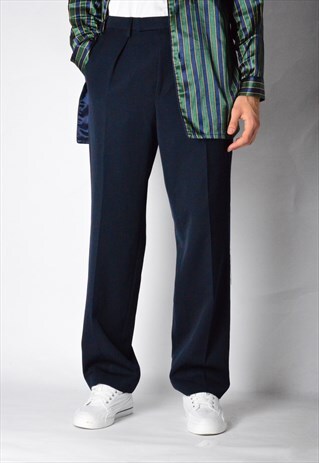 NAVY BLUE WOOL BLEND PANTS