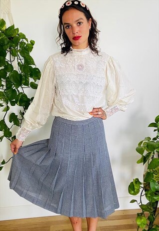 BLUE AND WHITE GINGHAM MIDI SKIRT