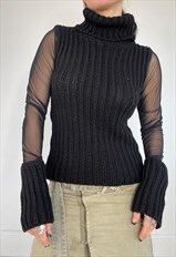 Vintage 90s Jumper Mesh Knit Turtleneck Sweater Y2k 00s