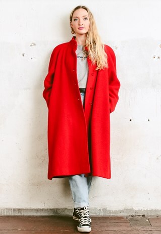 VINTAGE 90S BOLD RED WOOL COCOON COAT