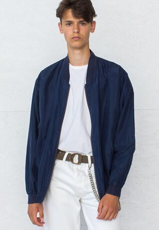 VINTAGE BLUE MOB BOMBER SILK JACKET