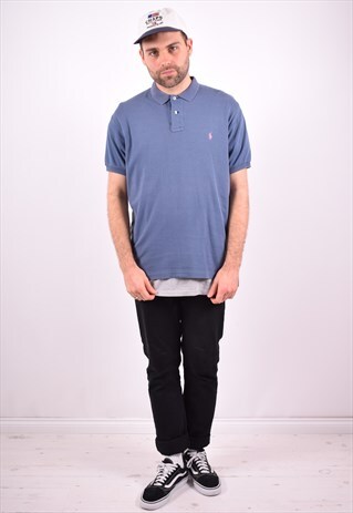 POLO RALPH LAUREN MENS VINTAGE POLO SHIRT LARGE BLUE 90'S