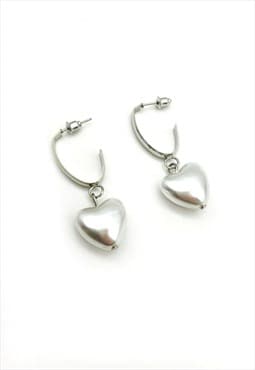 Pearl Heart Droplet Earrings In Silver