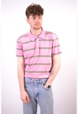 Vintage Champion Polo Shirt Stripes Pink
