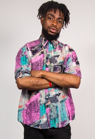 90'S MULTICOLOUR PATTERNED SHORT SLEEVE FESTIVAL SHIRT