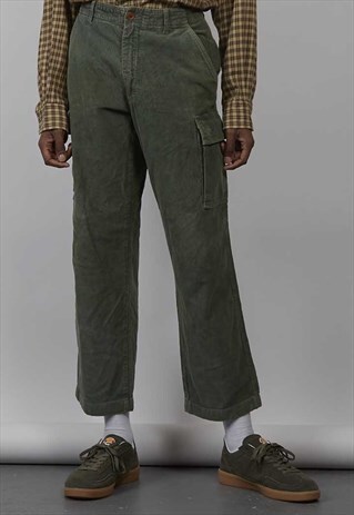 VINTAGE 90'S NORTH SAILS GREEN CORDUROY UTILITY JEANS