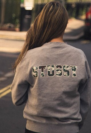VINTAGE STUSSY SWEATSHIRT IN GREY AND CAMO COLOUR-WAY
