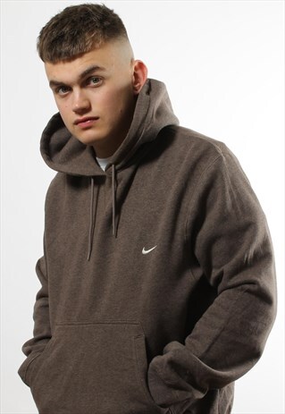 VINTAGE NIKE PLAIN BROWN HOODIE WITH WHITE TICK ON CHEST