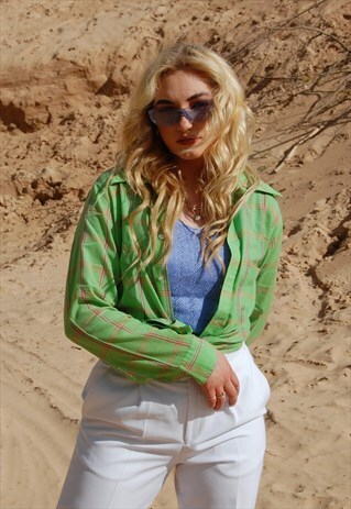 VINTAGE Y2K BAGGY CHECKERED FUNKY HIPPIE BLOUSE SHIRT GREEN