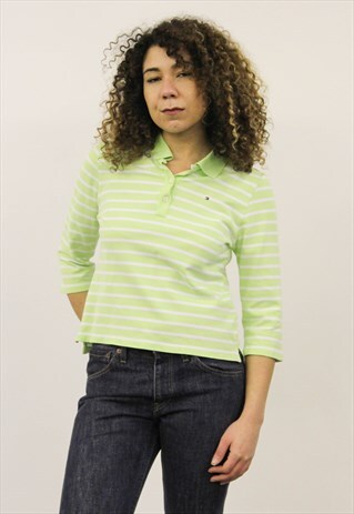 VINTAGE 1990S GREEN STRIPED TOMMY HILFIGER POLO SHIRT