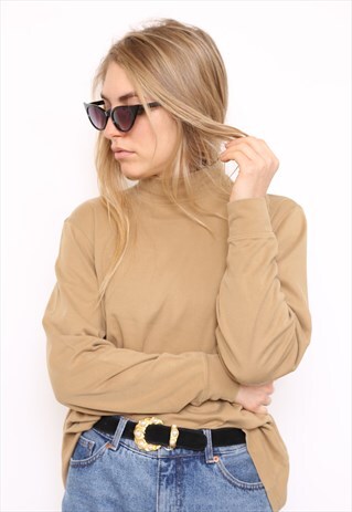 VINTAGE 90S BEIGE POLO HIGH TURTLE NECK TOP