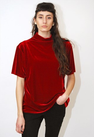 VINTAGE VELVET TOP (XL) MOCK TURTLENECK 90S SHIRT GRUNGE 80S