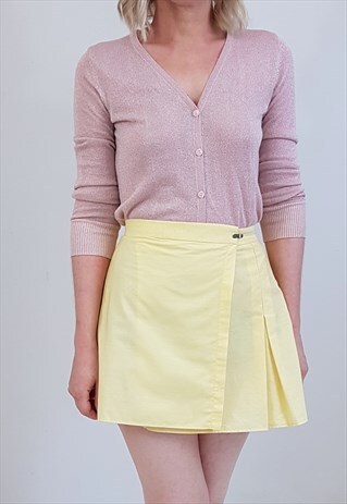 VINTAGE 70'S PALE YELLOW WRAP TENNIS MINI MICRO SKIRT