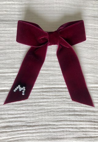 PERSONALISED VELVET MONOGRAM BOW HAIR CLIP