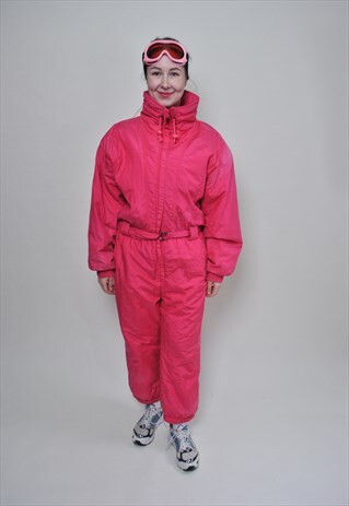 ITALIAN ONE PICE SKI JUMPSUIT, VINTAGE PINK SKI SUIT, RETRO