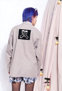 Vintage blazer jacket 90s grunge feminist patch grey coat