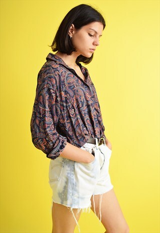 90'S RETRO PAISLEY PATTERN BOHO OVERSIZED GRUNGE SHIRT TOP