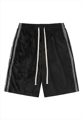 VELVET FEEL SKATER SHORTS PREMIUM PLUSH PANTS IN BLACK
