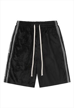 Velvet feel skater shorts premium plush pants in black
