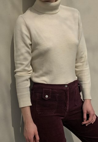 90S WOOL BLEND IVORY TURTLE NECK SWEATER