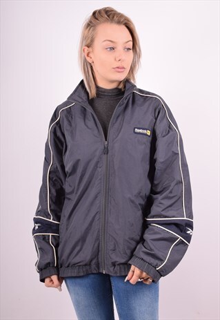 REEBOK WOMENS VINTAGE TRACKSUIT TOP JACKET SMALL GREY 90S