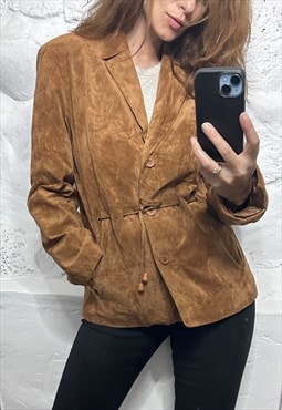 Caramel Boho Drawstring Faux Suede Jacket - M 