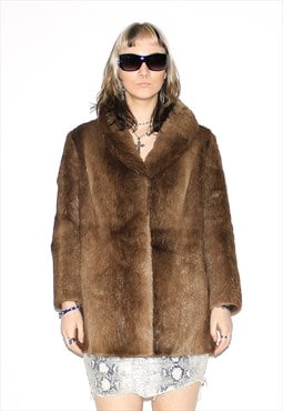 Vintage 90s classic faux fur coat in brown