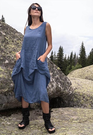 LINEN DRESS TUNIC LOOSE CASUAL TOP SUMMER DRESS F1723