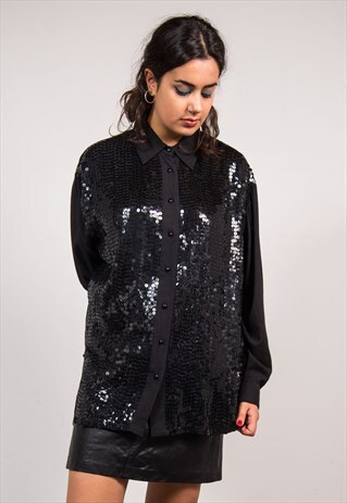 VINTAGE 90'S BLACK SEQUIN OVERSIZE SHIRT