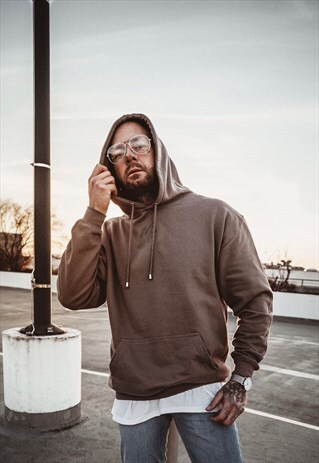 CLASSIC LOGO HOODIE IN MOCHA BROWN WITH EMBROIDERY