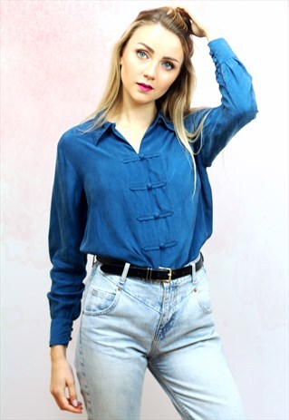 1990S VINTAGE TURQUOISE PURE SILK LONG SLEEVE SHIRT