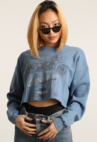 VINTAGE HARLEY DAVIDSON PRINT CROPPED SWEATSHIRT