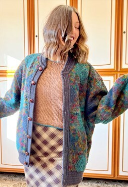 70s vintage unisex rainbow knit wool jacket