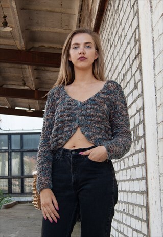 VINTAGE RETRO GREEN CROP WOOL JUMPER CARDIGAN