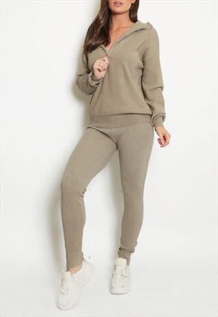 ZIP JUMPER & LEGGINGS COORD SET IN TAUPE