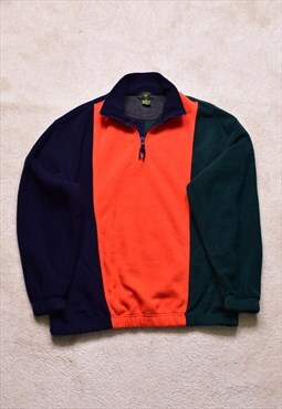 Vintage 90s Navy Orange Colour Block Fleece Jacket