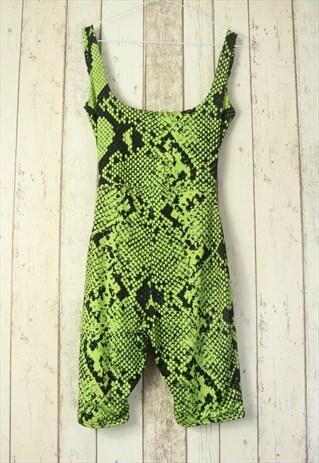 Vintage Y2K Neon Yellow Party Rave Chain Dungarees Romper