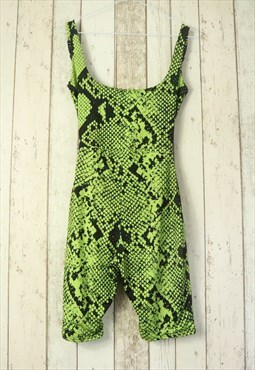 Vintage Y2K Neon Yellow Party Rave Chain Dungarees Romper
