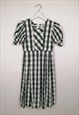 80'S 90'S GINGHAM WHITE GREEN CHECK COTTAGE CORE DRESS