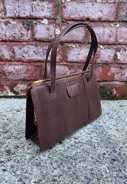 1960s Brown Leather Embossed Twin Handle Bag