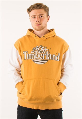 VINTAGE 90S YELLOW WHITE TIMBERLAND HOODIE PULLOVER