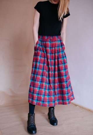 VINTAGE 70S MIDI CHECKERED PLEATED SKIRT