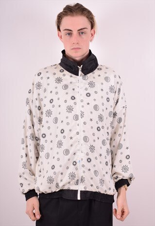 MENS VINTAGE TRACKSUIT TOP JACKET XL WHITE 90S