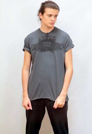 VINTAGE SOUTHERN COMFORT PRINT T-SHIRT IN GREY